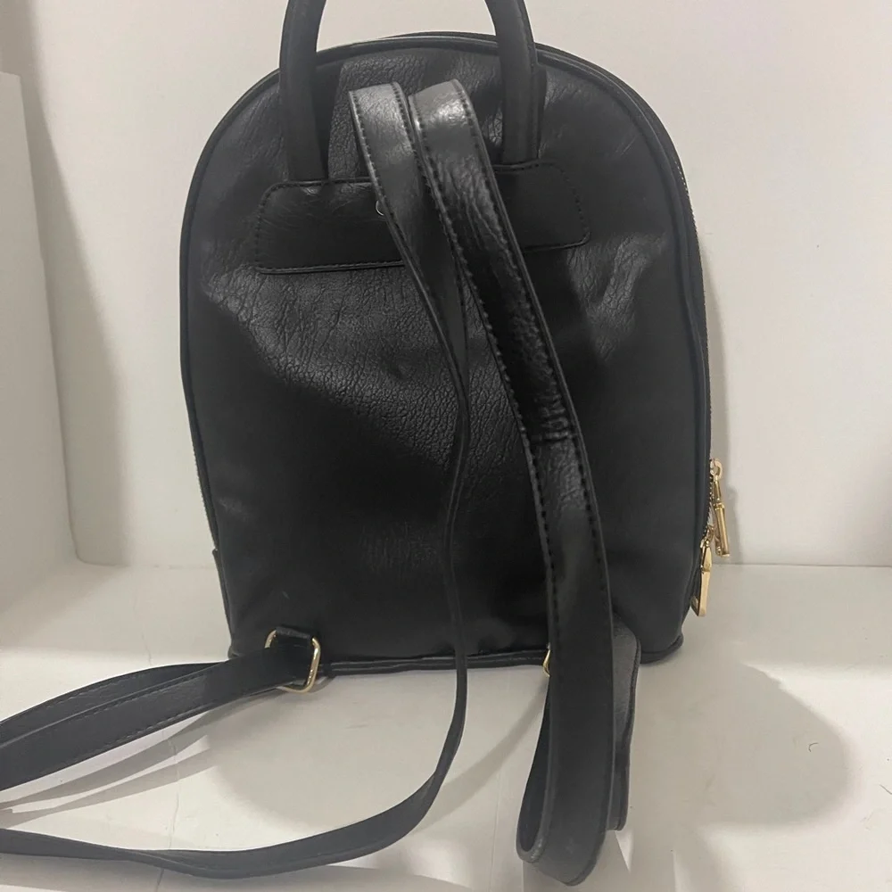 INC International Concepts Black Leather Backpack with Gold Zippers